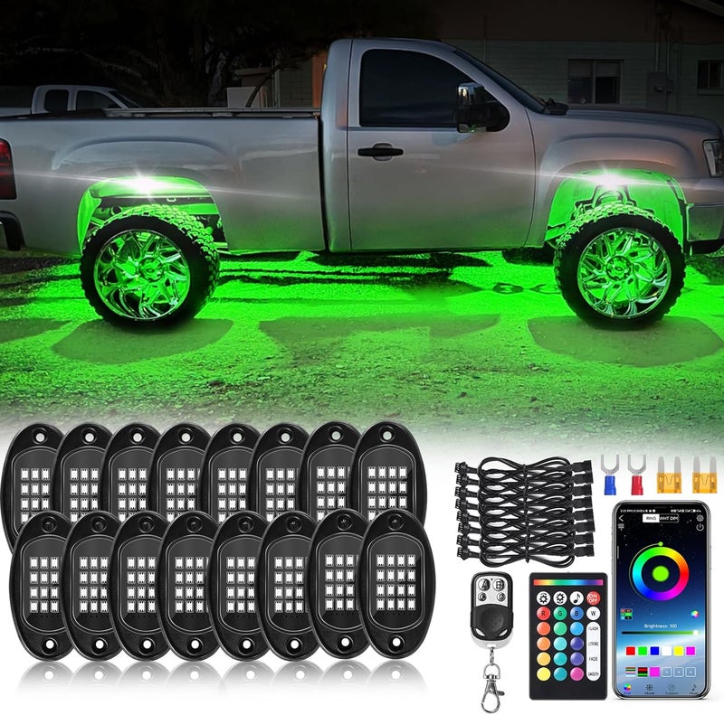 ZONECONA 16Pods RGB LED Rock Lights Kit with APP/RF Remote Control Dual Zone Brake, Car Underglow Lights Multicolor Neon Underbody Light for Trucks Pickup Jeep Golf Cart SXS ATV UTV Off Road 12V - Image 1